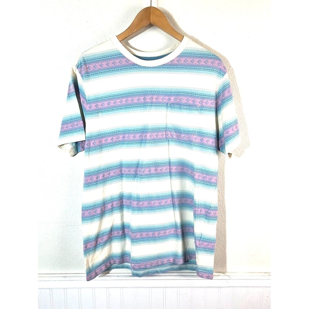 Y2K O’Neill Surf Stripe Pocket T Shirt Mens L 90s Pastel Skate Beach Cotton